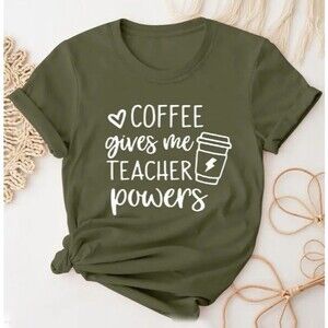 Women's T-Shirt Medium 8-10 Coffee gives me Teacher powers